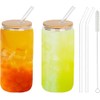 HLGND Reusable Can Shaped Glass Cups with Wooden Lids and