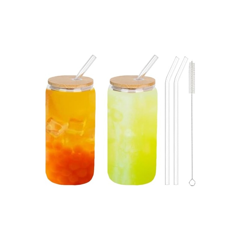 HLGND Reusable Can Shaped Glass Cups with Wooden Lids and