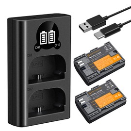 K&F Concept 2400mAh LP-E6P 2-Pack Battery and Dual Slot USB Charger Compatible with Canon EOS R8, R7, R6, R5, R5 Mark II, R, 5D III IV, 5DS, 6D, 6D II, 7D, 80D, 90D