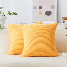 Home Brilliant Cushion Covers 45 x 45 Yellow, Home Decoration Striped Corduroy Mustard Cushion Cover 18x18 for Sofa, 45x45 cm, Set of 2, Sunflower Yellow