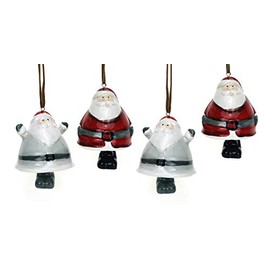 TEMPELWELT 4 x Decorative Pendants Santa Claus Bell in Set 6 cm Polystone Red Grey White Funny Decorative Figure Santa Claus Winter Christmas Decoration Tree Decoration Gift Tags