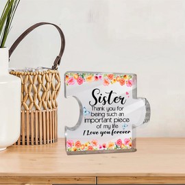 Sister Gifts From Sisters, Engraved Acrylic Puzzle Piece, Perfect Sister Birthday, Thanksgiving, Paperweight, Cute Decorative Signs for Home Living Room Desktop Shelf Cubicle