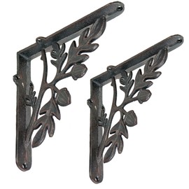 NACH Decorative Shelf Brackets, 2 Pack of 9 x 2.2 x 9 inch, Black Cast Iron Rustic Shelf Brackets - Metal Shelf Brackets for Wall - Rustic Tree Branch Shelf Bracket