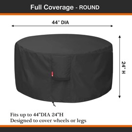 Sheechung Fire Pit Cover for Solo Stove Bonfire | Ranger Surround - Waterproof 600D Heavy Duty Round Patio Fire Table Bowl Cover Shelter Black (Round - 44”D x 24”H)-Fits 38-44 inch Firepit/Bowl