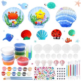 LOHAME Shells for Painting, Children's Shell Colouring, Craft Set, Shell Painting, DIY, Sea Theme Painting Set, Creative Gifts for Children, Girls, Boys, Sea Party, Children's Birthday Party
