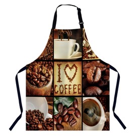 Xuwenz Coffee Concept Collage Apron for Women Men, Adjustable Apron Cooking Kitchen Chef Apron for Home Kitchen, Baking Gardening BBQ, Coffee House, Restaurant