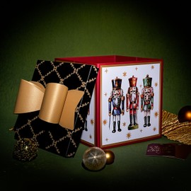 LaRibbons Large Christmas Gift Boxes with Lids, 10x10x10 Inches Nutcracker Design Folding Square Gift Boxes for Christmas Decorative Xmas Present, Red and Black