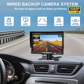 Kairiyard License Plate Backup Camera with 7 Inch Monitor, HD 1080P Reverse Camera Waterproof DIY Grid Lines No-Delay Wired Rear View Camera System for Truck Car SUV