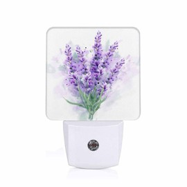 Chrobak LED Night Light,Delicate Purple Lavender Flowers LED Night Light Plug into Wall with Dusk to Dawn Light Sensor White Energy Efficient Nightlight for Bedroom Bathroom Hallway LivingRoom Kitchen