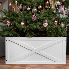 Christmas Tree Collar Box, 22" L White Wooden Tree Collar, Christmas Tree Stand Cover, Tree Skirt Box for Below 8ft Christmas Tree Decoration