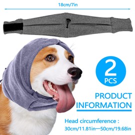 Huakaile 2 Pack Dog Ear Muffs Noise Protection, Calming Dog Snood Hoodie with Hook and Loop, No Flap Pet Head Wraps Cover for Winter Anxiety Quiet Hematoma Bath Grooming (M, Gray, Purple)
