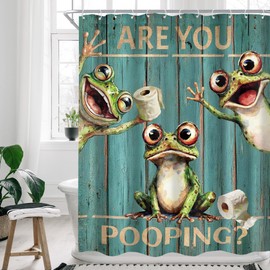 Are You Pooping Frog Funny Retro Farmhouse Door Bathroom Shower Curtain Set