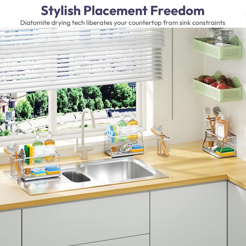 SWTYMIKI Kitchen Sink Caddy Organizer - 2 Tier Sponge Holder