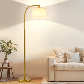 KQW Tall Floor Lamp for Living Room,65'' Modern Standing Lamps with 9W LED Bulb,Dimmable Floor Light with Fabric Shade,Gold Tall Lamp for Bedroom Office Study Room Corner Dining Room