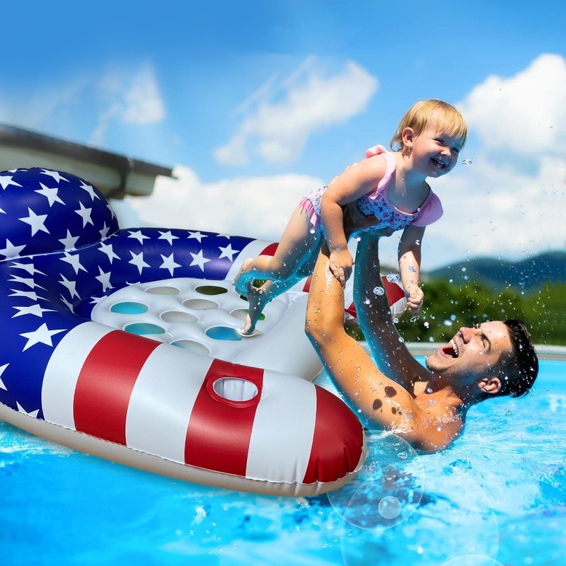 Adult Inflatable Pool Float Lounger for Relaxing – U-Shaped Patriotic