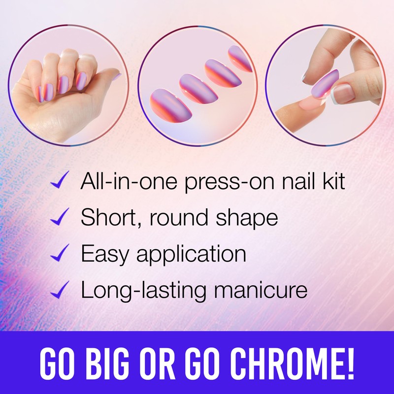 Ardell Nail Addict Chrome Press On Nails - Orb, Short