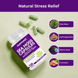 NutriNeat Sea Moss Capsules (120 Capsules), Sea Moss, Black Seed Oil, Ashwagandha & Ginger, Seamoss Supplement, Natural Sea Moss Blend with Burdock Root, Turmeric, Vitamin C&D