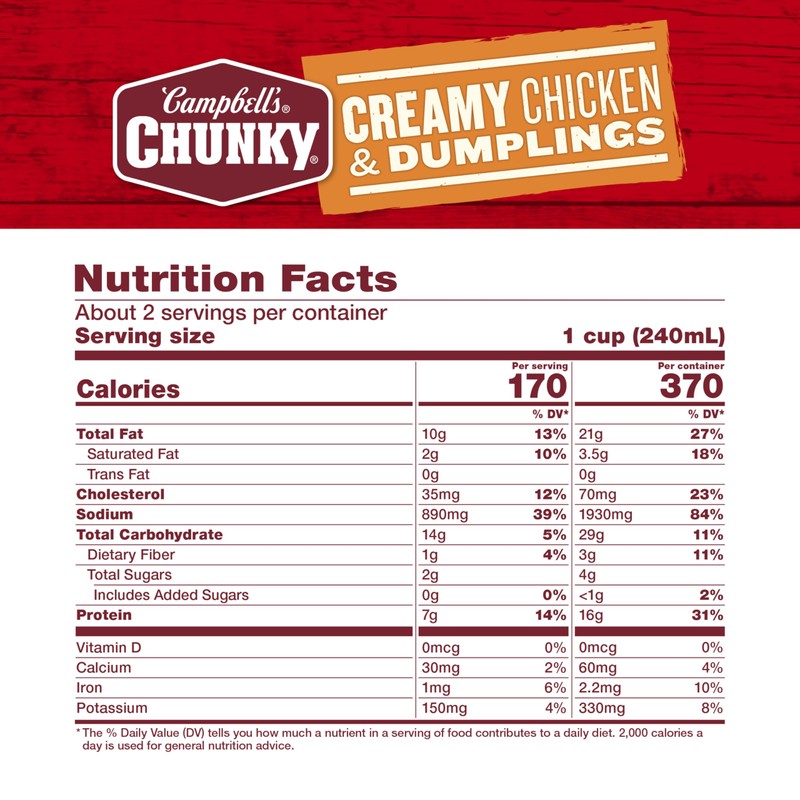 Campbell's Chunky Soup, Creamy Chicken and Dumplings Soup, 18.8 Oz