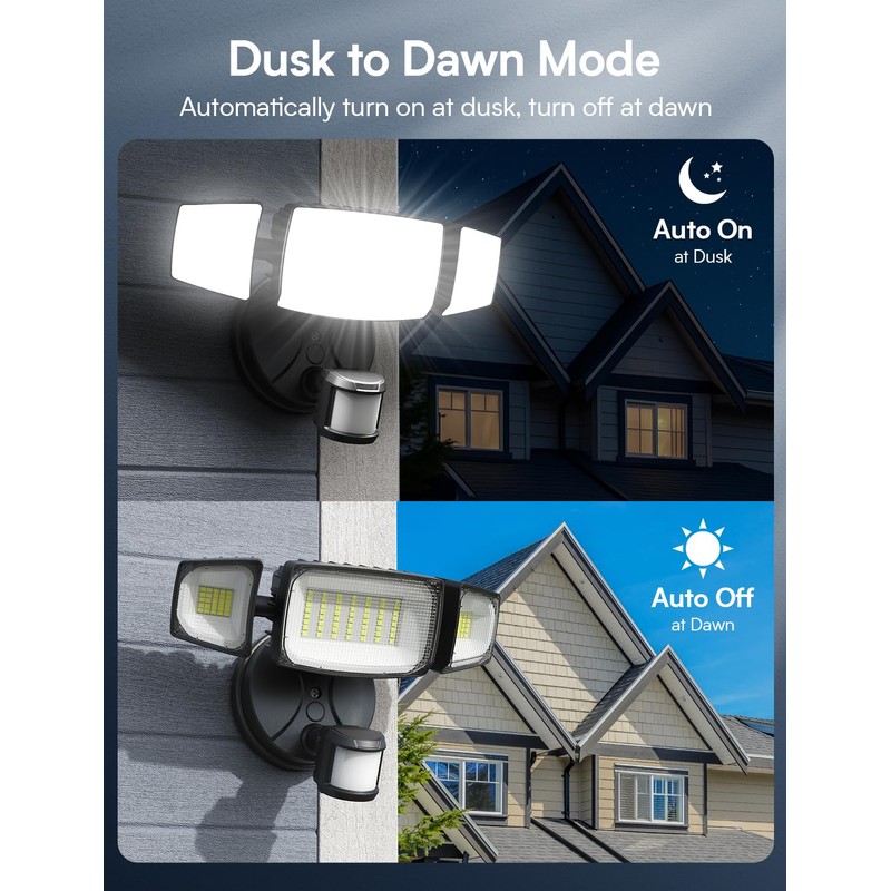 Olafus 80W Motion Sensor Outdoor Lights, 8000lm Hardwired Motion Flood