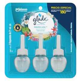 Glade Aromatizante para Hogar Eléctrico Paraíso Azul, 3 Repuestos 21 ml