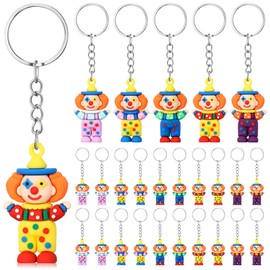 Gejoy 25 Pcs Funny Clown Keyring Clown Doll Keychains Circus Figure for Backpack Handbag Decors Halloween Ornaments Birthday Gifts