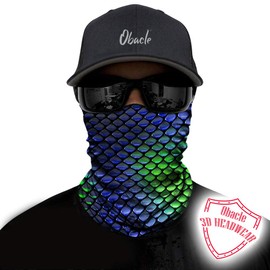 Obacle Seamless Bandana for Rave Face Mask Dust Wind Sun Protection Neck Gaiter Tube Mask Headwear for Women Men Festival Party Motorcycle Riding Fishing Outdoor (Fish Scales Blue Green)