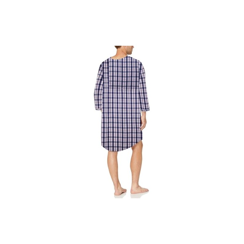Men's Woven Nightshirt Gown Long Sleeve V-neck Cotton/Poly Front Snaps