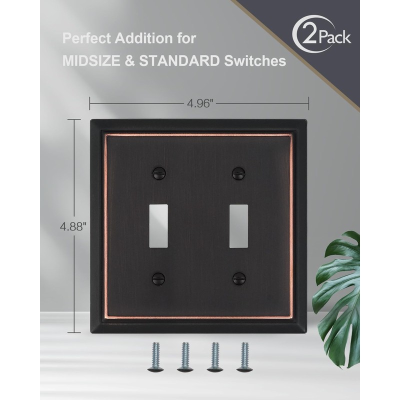 ZILLSEA 2-Pack Double Toggle Wall Plates, Aged Bronze Light Switch