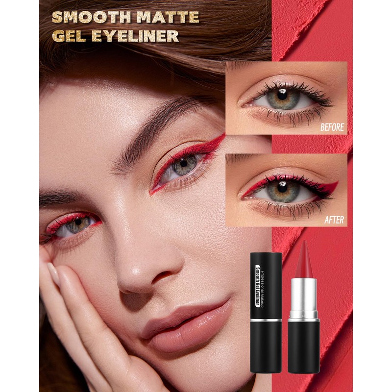 Eyeliner Waterproof Red, Matte Smooth Eyeliner Pencils, Quick-Drying, Smudgeproof, Cream
