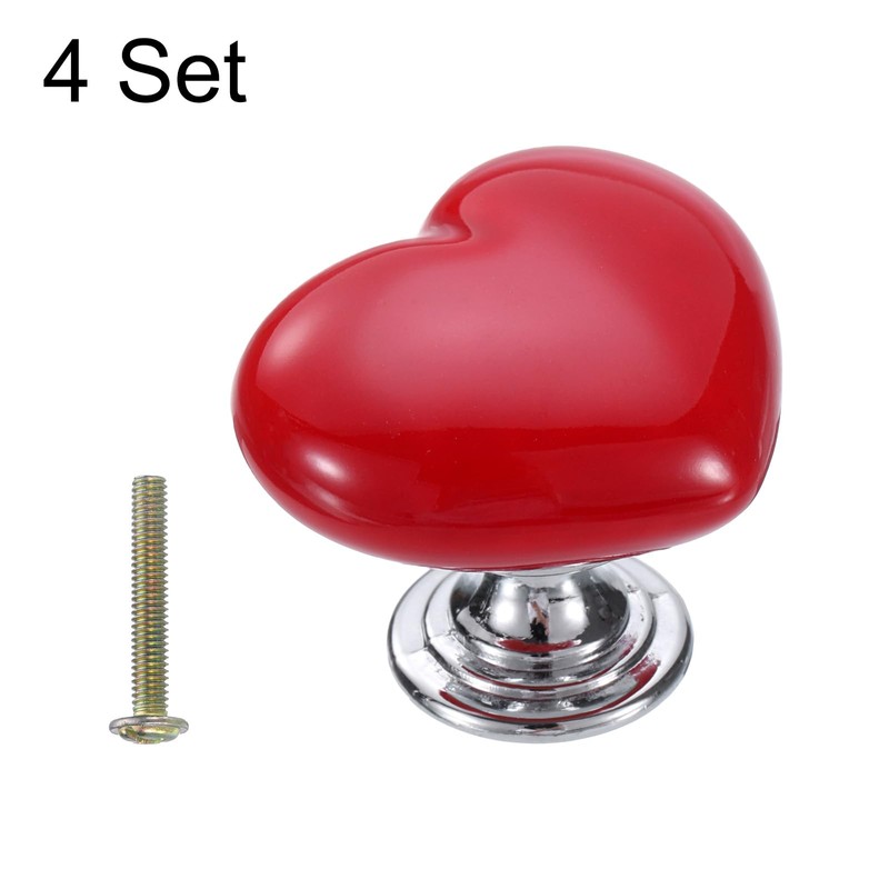 sourcing map 4 Packs Ceramic Drawer Knobs, Heart-Shaped Dresser Pulls,