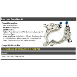 Front Lower Control Arm and Ball Joint Assembly Kit - 2 Piece - Aluminum Type - Compatible with 1998-2005 Buick Park Avenue