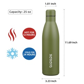 BJPKPK 25oz Insulated Water Bottle Double Wall Vacuum Insulated Stainless Steel Water Bottles for Spots Keep Cold and Hot,Olive Green