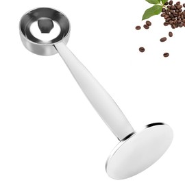 Coffee Measuring Spoon, 15ml Measuring Spoon with 50mm Tamper Stainless Steel Scoop with Pressed Bottom Espresso Tamper