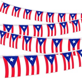 32.8 ft Puerto Rico Flag Banner, 30 Pcs Mini String Flags, Red White Blue Bunting for Puerto Rican Day Parade, Festivals, Home, Garden, and Outdoor Decorations