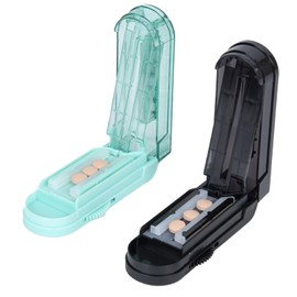 Qeedee 2 Pack Multiple Pill Cutter for Small or Tiny Pill, Adjustable Slicer with Accurate Pill Alignment, Hidden Sharp Blade, Black and Green