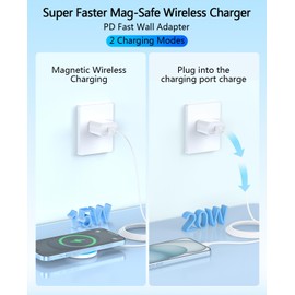 Magnetic Wireless Charger 15W with 20W Adapter & 6ft Cable – MagSafe Charger for iPhone 16/15/14/13/12 Pro/Max/Plus/Mini & AirPods 3/2/Pro – Fast Wireless Charging Pad for Home, Office, Travel