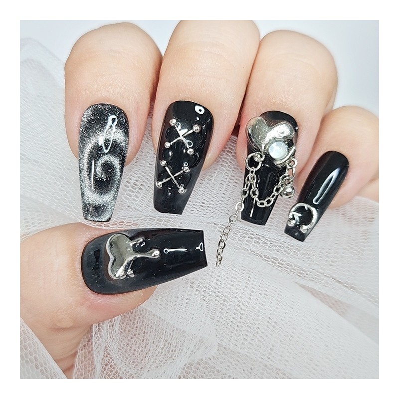 Unknown Black Handmade Nail Tips - Short Oval / 언노운