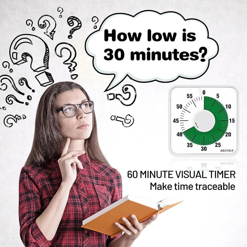 Secura 7.5 Inch Visual Timer, 60 Minute Oversize Visual Countdown