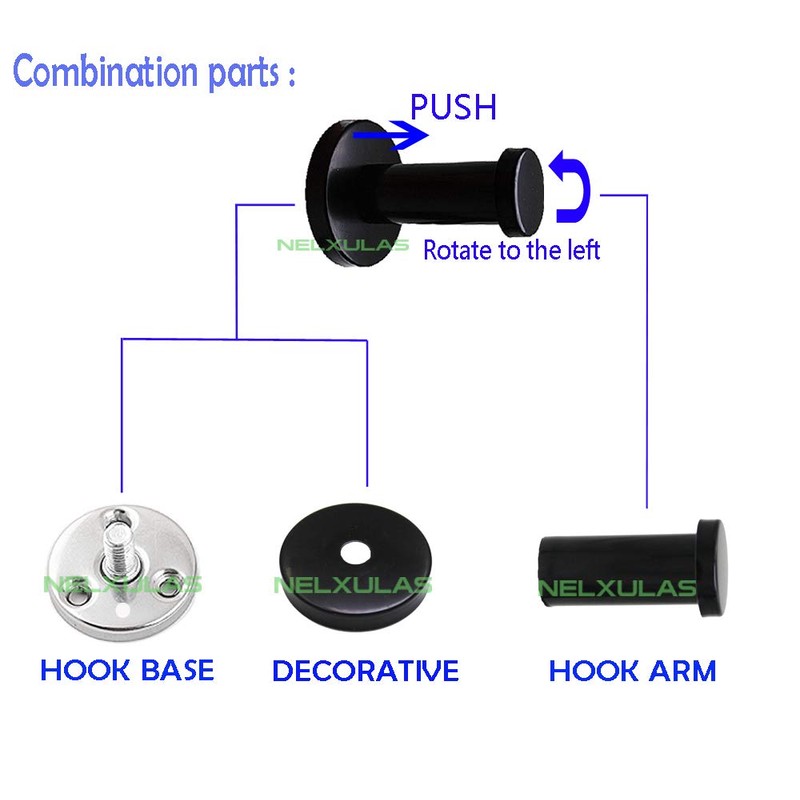 NELXULAS Classic Black Stainless Steel Heavy Duty Wall Mount Hooks,