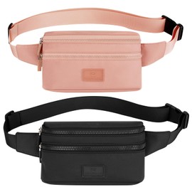 DAVBNM 2 Pcs Bumbags Waist Fanny Pack Ladies, Bum Bag with Adjustable Belt, Waist Bag for Running Walking Hiking Jogging Girls Boys Women Men, Black and Pink
