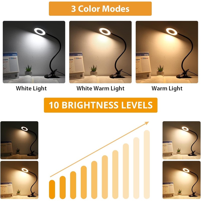 iVict Desk Lamp, Eye Protection Clip on Ring Light, 48