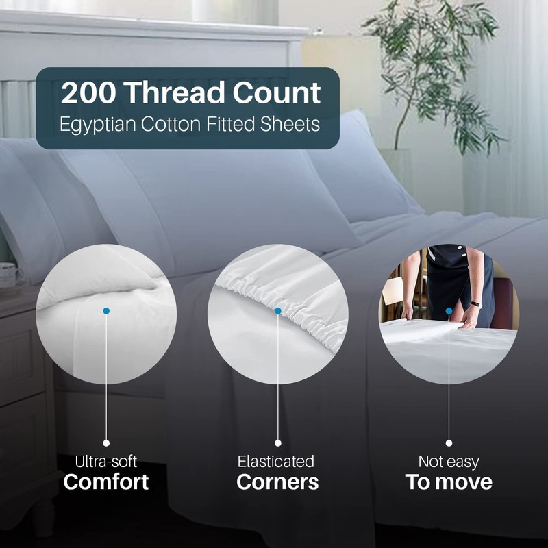 INDUS TEXTILES Fitted Sheets - 100% Egyptian Cotton - 200