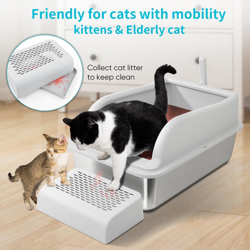 2PACK XXL Stainless Steel Litter Box with Lid, Extra High