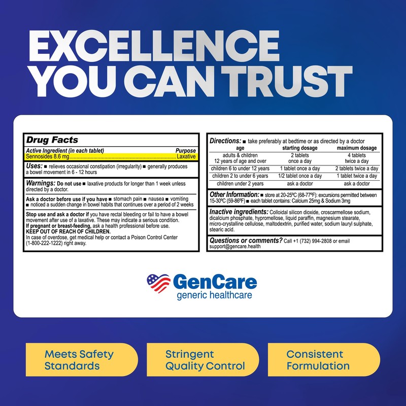 GenCare Senna Laxative 600 Tablets Senna 8.6mg Tablets with Natural