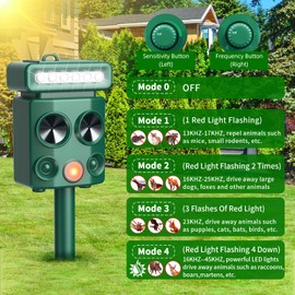 Solar Ultrasonic Animal Repellent Cat Repellent Outdoor Solar Animal Repeller with Motion Detection&LED Strobe Light,Deer Deterrent Device to Repel Dog Squirrel Rabbit Raccoon Skunk Repellent for Yard