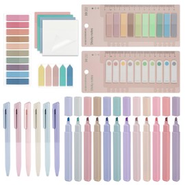 moinkerin Pack of 900 Sticky Notes with 12 Pastel Highlighters and 6 Aesthetic Gel Pens for Bookmarks, Study, Office, School Planner Memo