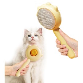 Octonyluck Pet Brushes, Dog Brush, Cat Brush, Cat Brushes for Long Hair and Short Hair, Self-Cleaning Brush for Pets for Massaging and Removing Cat Hair (Light Yellow)