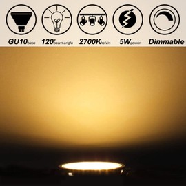 ALIDE 10Pack GU10 LED Light Bulbs Dimmable 50watt Equivalent, 2700K Soft Warm Light GU10 Bulb Replacement for Recessed Track Lighting, 5W LED Bulbs with 120°Flood Wide Beam for Kitchen, Range Hood