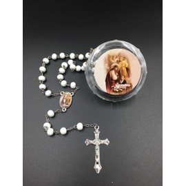 12Pcs - First Comunion Favors Boy Rosaries Cross Scented White Comunion favors Rosario With Organza Bags