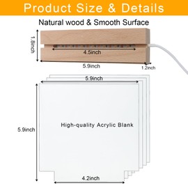 LACGO 4 PCS 6'' Wooden Light Base with Acrylic Display Boards - LED Wooden Bases with Warm White Lighted Rectangle Wood Acrylic Pedestal Stand for Home Room Bar Cafe Easter Decoration